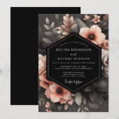 Charcoal Peach Shadowy Flora Wedding Einladung (Vorne/Hinten)