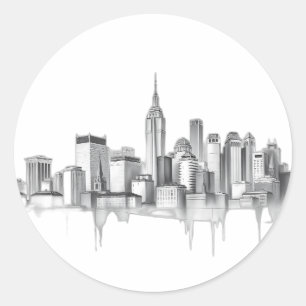 Charcoal Pencil Urban Skyline Sketch Runder Aufkleber