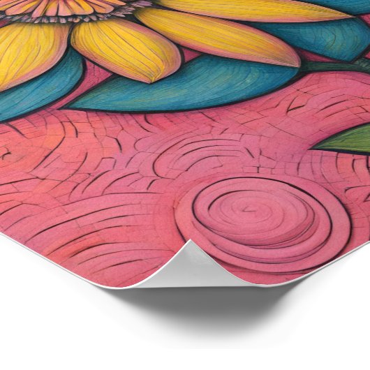 Charcoal Pencil Yellow Daisy Poster (Ecke)