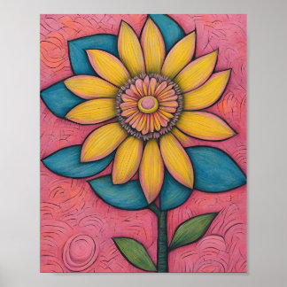 Charcoal Pencil Yellow Daisy Poster