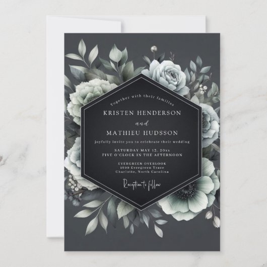 Charcoal Penumbral Bloom Wedding Einladung (Vorderseite)