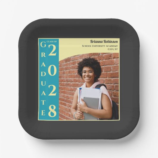 Charcoal Photo Modern Graduation Cap Party Pappteller (Vorderseite)