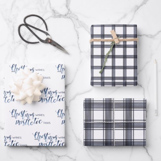 Charcoal Plaid & Christmas Wishes Script Geschenkpapier Set (Vorderseite)
