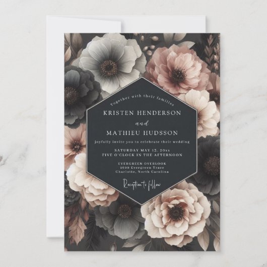 Charcoal Rose Nocturne Wedding Einladung (Vorderseite)