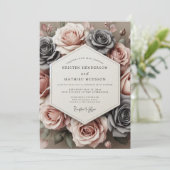 Charcoal Rose Timeless Bloom Wedding Einladung (Stehend Vorderseite)