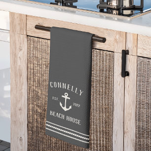 Charcoal Rustic Anchor Personalisiert Beach House Geschirrtuch
