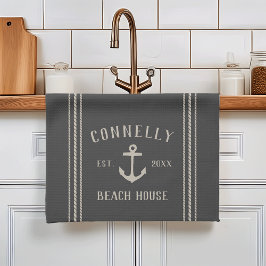Charcoal Rustic Anchor Personalisiert Beach House Geschirrtuch