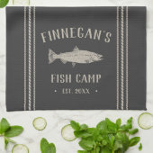Charcoal Rustic Fish Camp Personalisiert Geschirrtuch (Gefaltet)