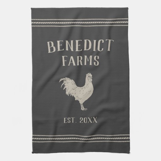 Charcoal Rustic Hühner Personalisierte Bezeichnung Geschirrtuch (Vertikal)