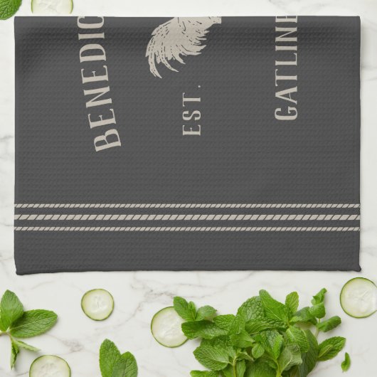 Charcoal Rustic Hühner Personalisierte Bezeichnung Geschirrtuch (Gefaltet)