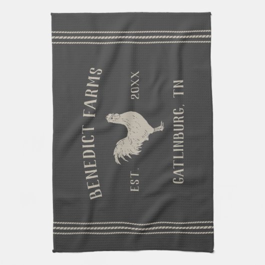Charcoal Rustic Hühner Personalisierte Bezeichnung Geschirrtuch (Vertikal)