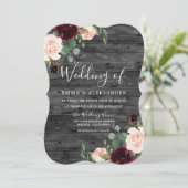 Charcoal Rustic Red Wine Floral Burgundy Wedding Einladung (Stehend Vorderseite)