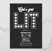 Charcoal Shine Let's Get Lit Retro Christmas Party Folieneinladung (Vorderseite)