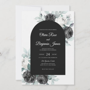 Charcoal-Silber-Rosen-Hochzeit Einladung