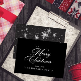 Charcoal Silver Snowflake Holiday Card Folien Feiertagskarte