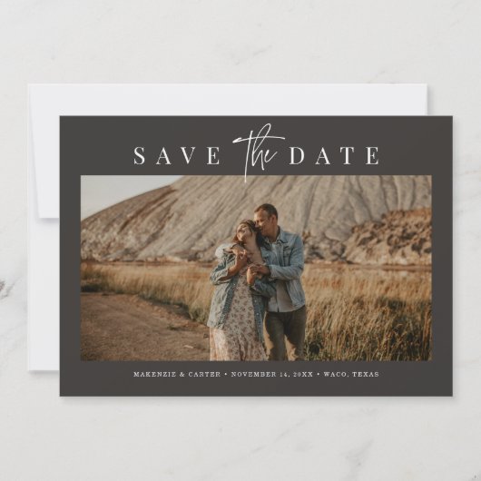 Charcoal Simple Modern Minimalistisch Four Foto Save The Date (Vorderseite)