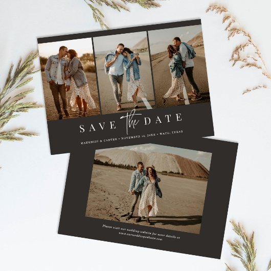 Charcoal Simple Modern Minimalistisch Four Foto Save The Date