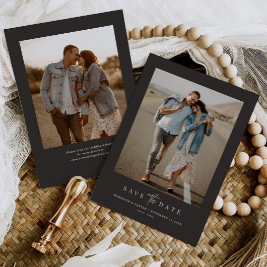Charcoal Simple Modern Minimalistisch Zwei Foto Save The Date