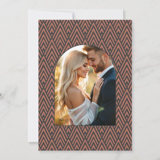 Charcoal Slate & Copper Art Deco Wedding Photo Einladung (Rückseite)