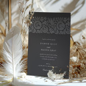 Charcoal Slate Floral Wedding Classic Ornamental Einladung