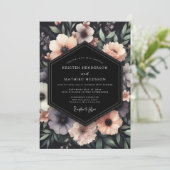Charcoal Somber Anemone Wedding Einladung (Stehend Vorderseite)