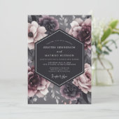 Charcoal Somber Flora Wedding Einladung (Stehend Vorderseite)