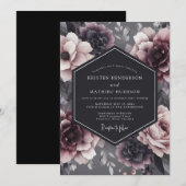 Charcoal Somber Flora Wedding Einladung (Vorne/Hinten)