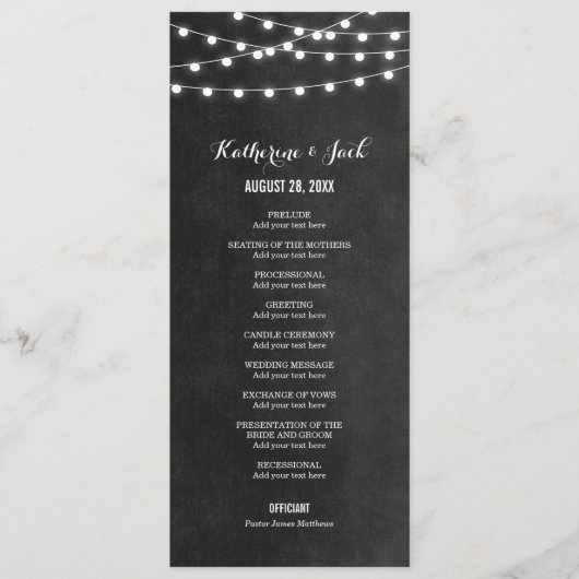 Charcoal String Lights Hochzeitsprogramm Programm (Vorderseite)