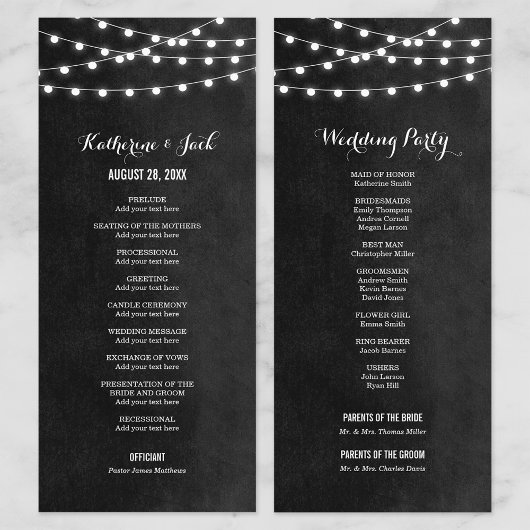 Charcoal String Lights Hochzeitsprogramm Programm