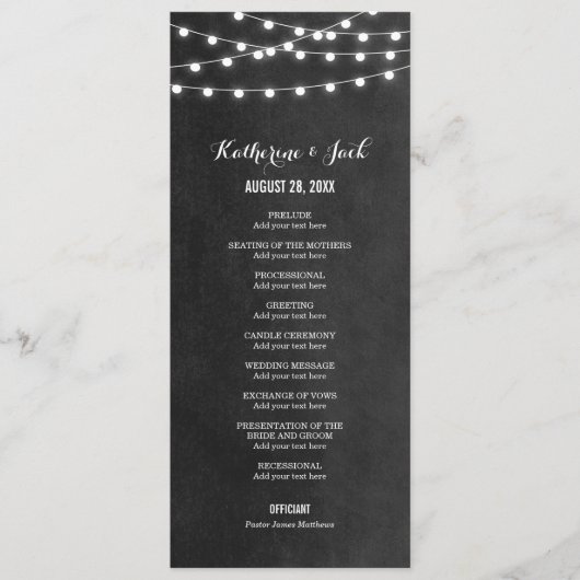 Charcoal String Lights Hochzeitsprogramm Programm (Vorderseite)