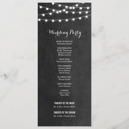 Charcoal String Lights Hochzeitsprogramm Programm (Rückseite)