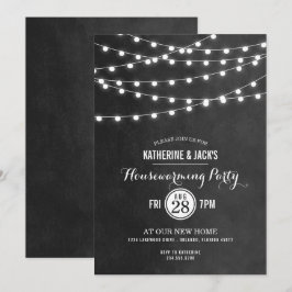 Charcoal String Lights Housewarming Party laden Einladung