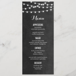 Charcoal String Lights Wedding Menu Card Menükarte