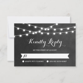 Charcoal String Lights Wedding RSVP Card