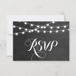 Charcoal String Lights Wedding RSVP Card Karte