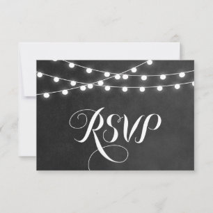 Charcoal String Lights Wedding RSVP Card Karte