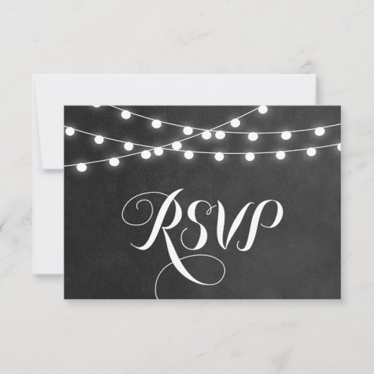 Charcoal String Lights Wedding RSVP Card Karte (Vorderseite)