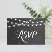 Charcoal String Lights Wedding RSVP Card Karte (Stehend Vorderseite)