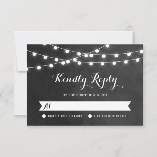 Charcoal String Lights Wedding RSVP Card Karte (Vorderseite)