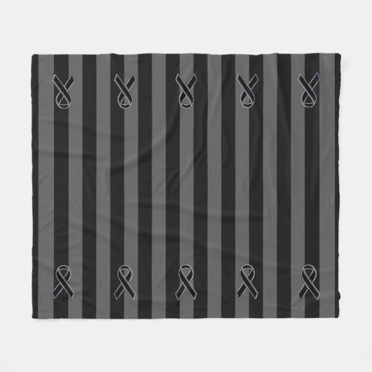 Charcoal Stripes Style Black Ribbon Awareness Fleecedecke (Vorderseite (Horizontal))