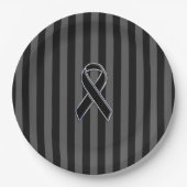 Charcoal Stripes Style Black Ribbon Awareness Pappteller (Vorderseite)