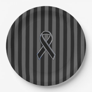 Charcoal Stripes Style Black Ribbon Awareness Pappteller