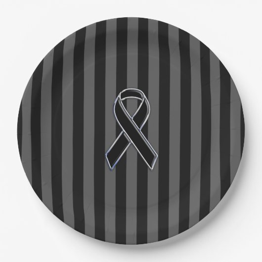 Charcoal Stripes Style Black Ribbon Awareness Pappteller (Vorderseite)