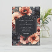 Charcoal & Terracotta Dramatic Bloom Wedding Einladung (Stehend Vorderseite)