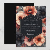 Charcoal & Terracotta Dramatic Bloom Wedding Einladung (Vorne/Hinten)