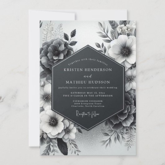 Charcoal Vesperal Flora Wedding Einladung (Vorderseite)