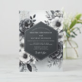 Charcoal Vesperal Flora Wedding Einladung (Stehend Vorderseite)