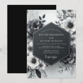 Charcoal Vesperal Flora Wedding Einladung (Vorne/Hinten)