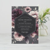 Charcoal Victorian Bloom Wedding Einladung (Stehend Vorderseite)