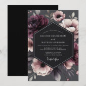 Charcoal Victorian Bloom Wedding Einladung (Vorne/Hinten)
